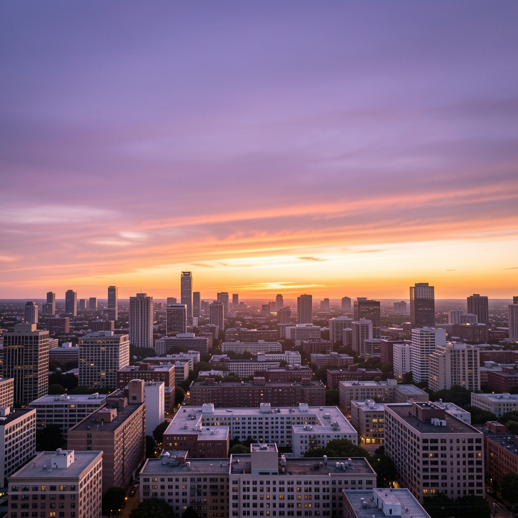 Amanecer con tonos violetas y dorados sobre el horizonte urbano de Buenos Aires